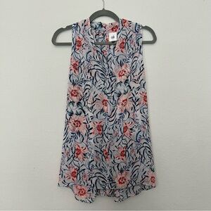 CAbi Floral V-Neck Sleeveless Cami in White, Blue and Red